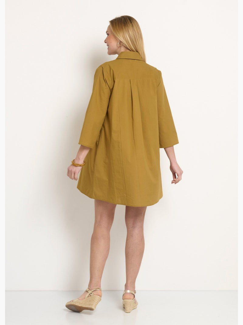 Robe housse manches 3/4 broderies colorées - Afibel Marron noisette - Kiabi