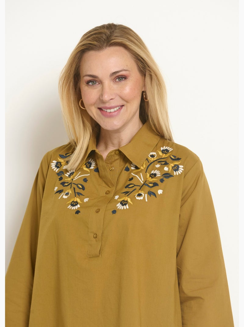 Robe housse manches 3/4 broderies colorées - Afibel Marron noisette - Kiabi