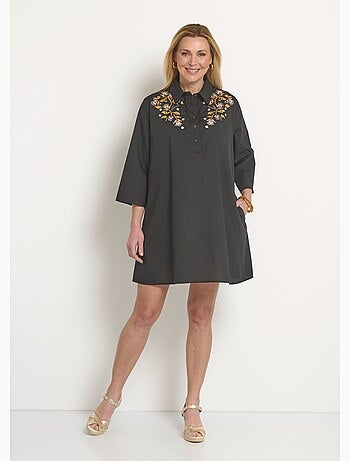 Robe housse manches 3/4 broderies colorées - Afibel
