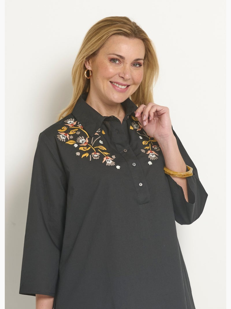 Robe housse manches 3/4 broderies colorées - Afibel Noir - Kiabi