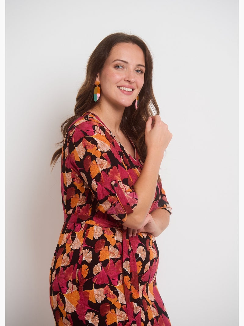 Robe imprimé avec manches retroussables - afibel Noir - Kiabi