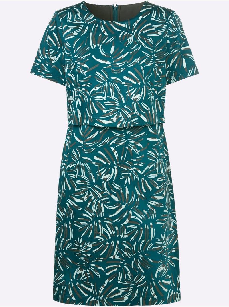 Robe Imprimée 97% Coton - Taille Courte - Witt Bleu Noir - Kiabi