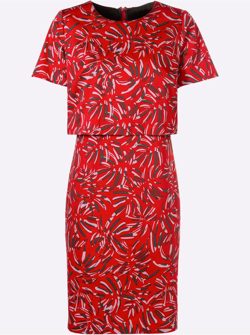 Robe Imprimée 97% Coton - Taille Standard - Witt Noir Rouge - Kiabi