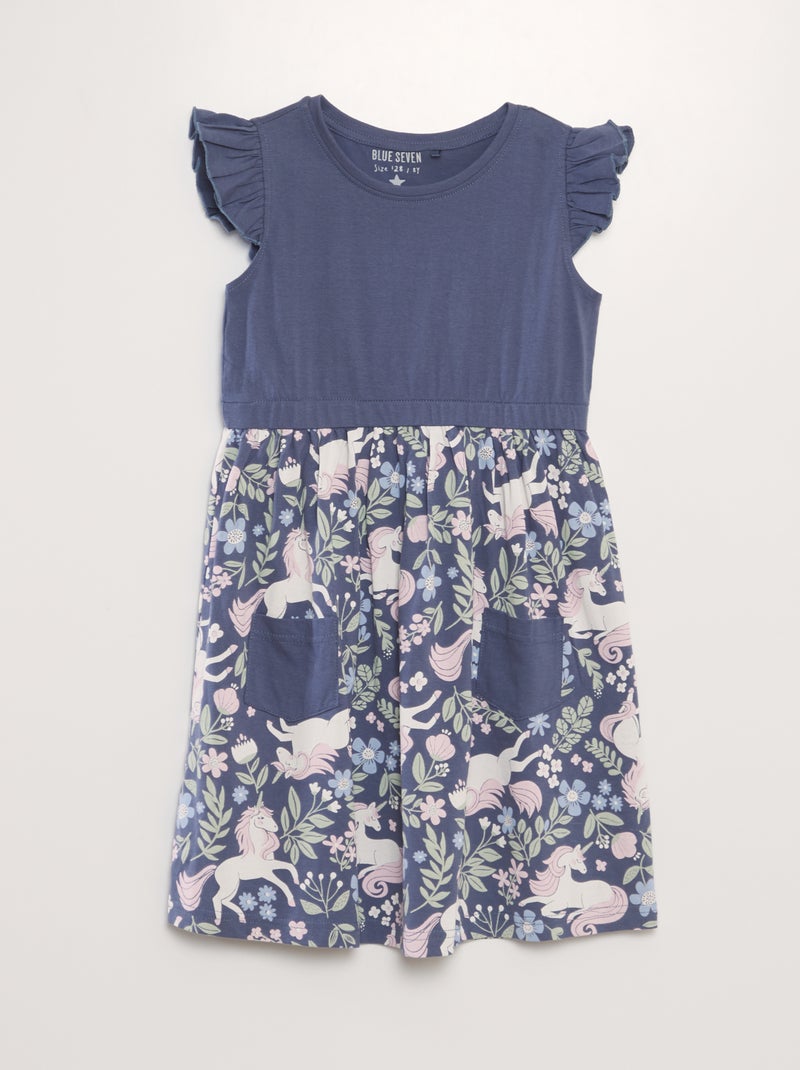 Robe imprimée bi-matière Bleu marine - Kiabi