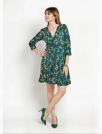 Robe imprimée cache-c¿ur taille ceinturée - Afibel