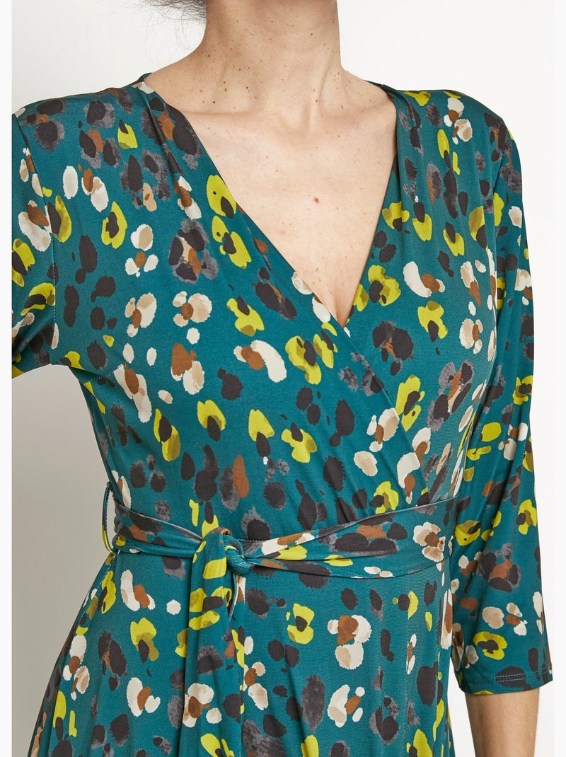 Robe imprimée cache-c¿ur taille ceinturée - Afibel Vert - Kiabi