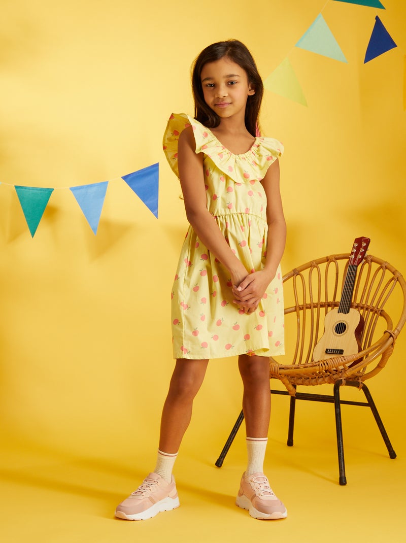 Robe imprimée col bardot Jaune - Kiabi