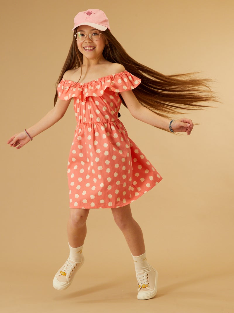 Robe imprimée col bardot Orange - Kiabi