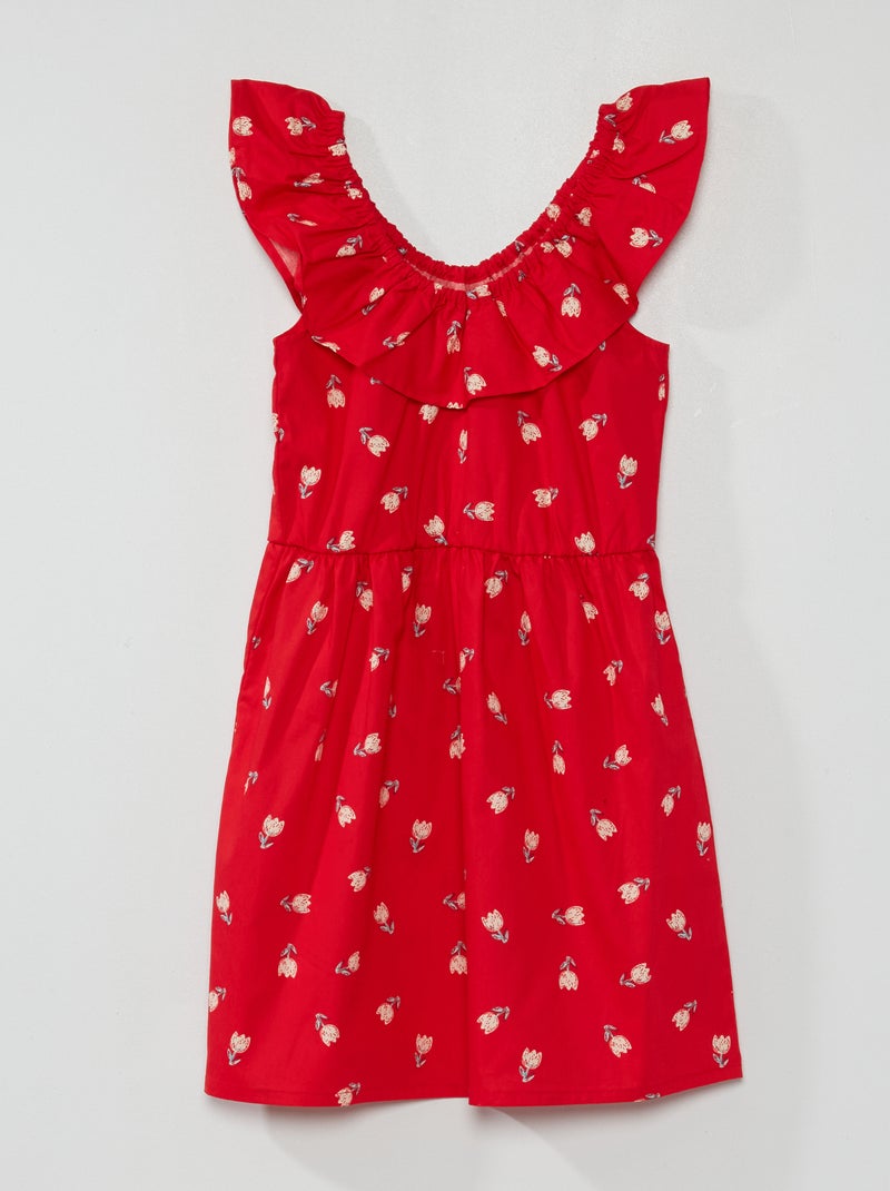 Robe imprimée col bardot Rouge - Kiabi