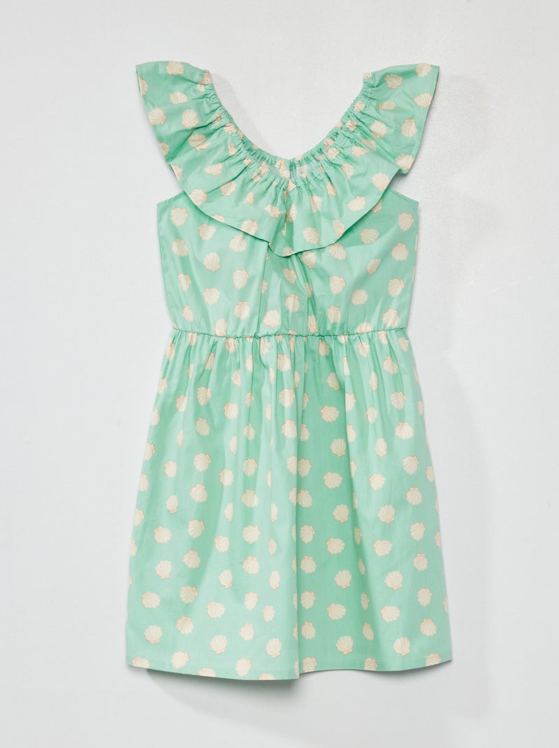 Robe imprimée col bardot Vert - Kiabi