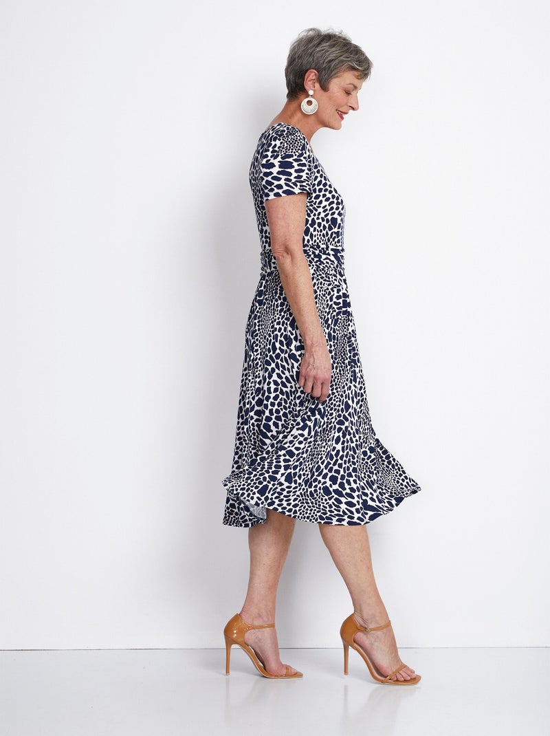 Robe imprimée drapée évasée courte - Afibel Blanc - Kiabi