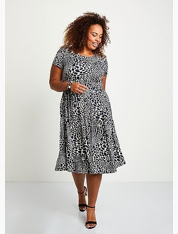 Robe imprimée drapée évasée courte - Afibel