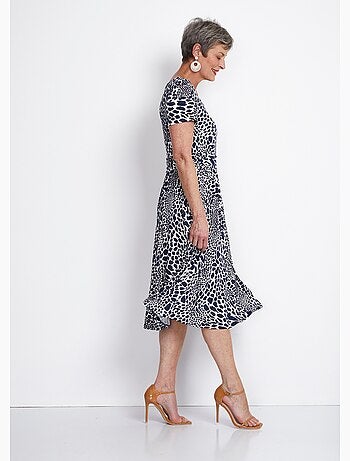 Robe imprimée drapée évasée courte - Afibel