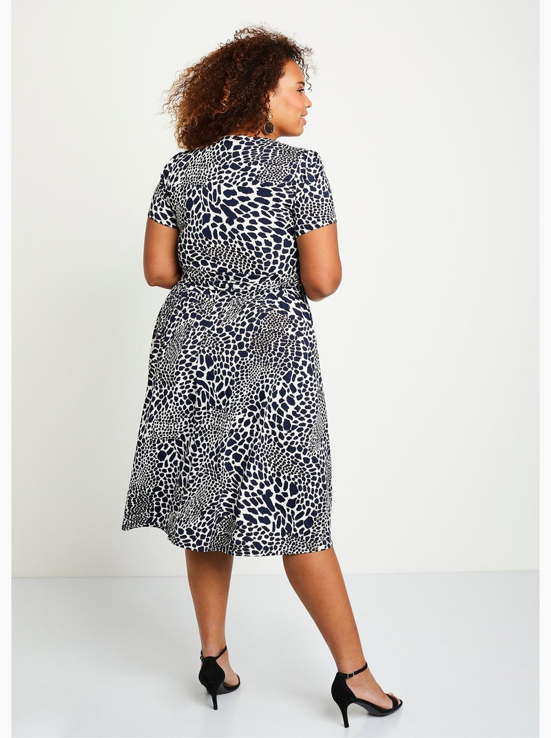 Robe imprimée drapée évasée courte - Afibel Ecru/Marine - Kiabi
