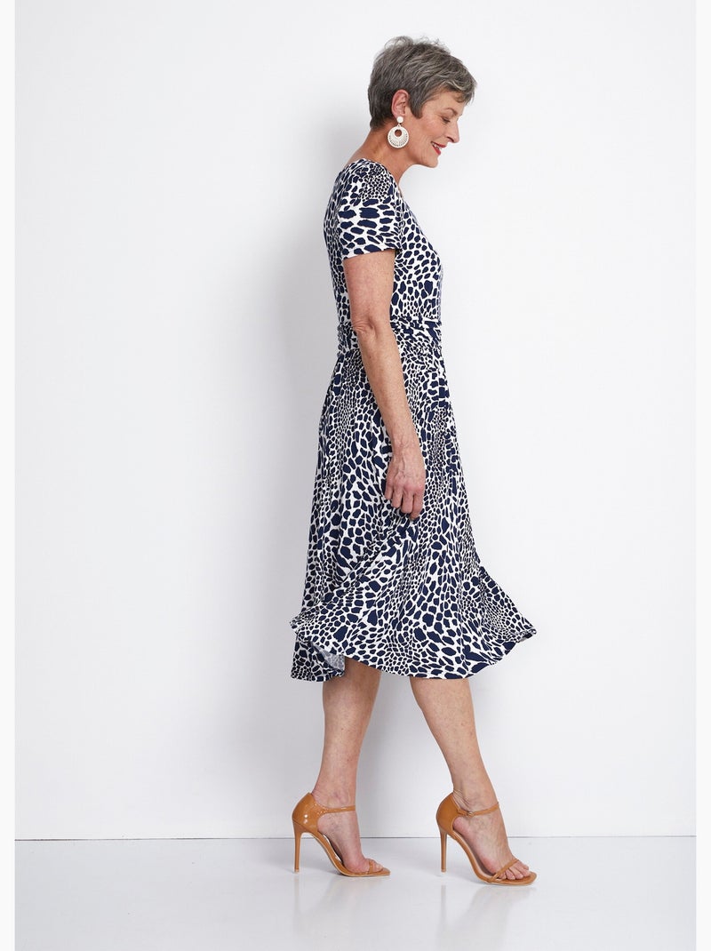 Robe imprimée drapée évasée courte - Afibel Ecru/Marine - Kiabi