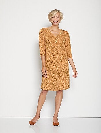 Robe imprimée empiècement dentelle - AFIBEL