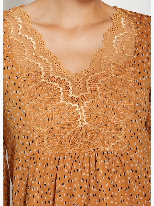 Robe imprimée empiècement dentelle - AFIBEL - Kiabi Robe imprimée empiècement dentelle - AFIBEL - Kiabi