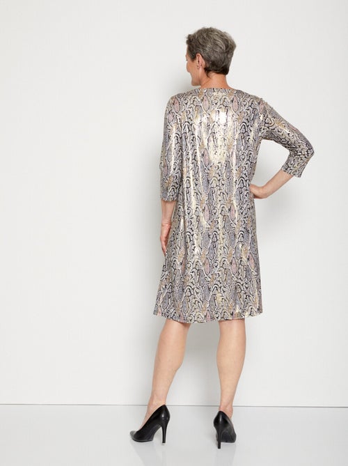 Robe imprimée empiècement dentelle - Kiabi