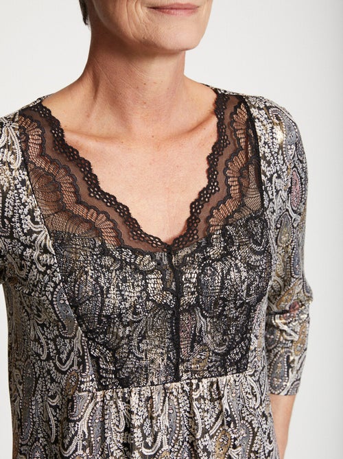 Robe imprimée empiècement dentelle - Kiabi