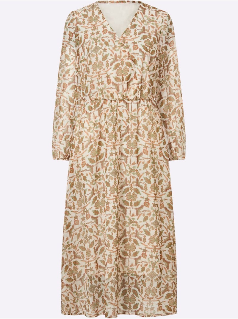 Robe Imprimée En Polyester Recyclé - Taille Courte - Witt Beige/Vert - Kiabi