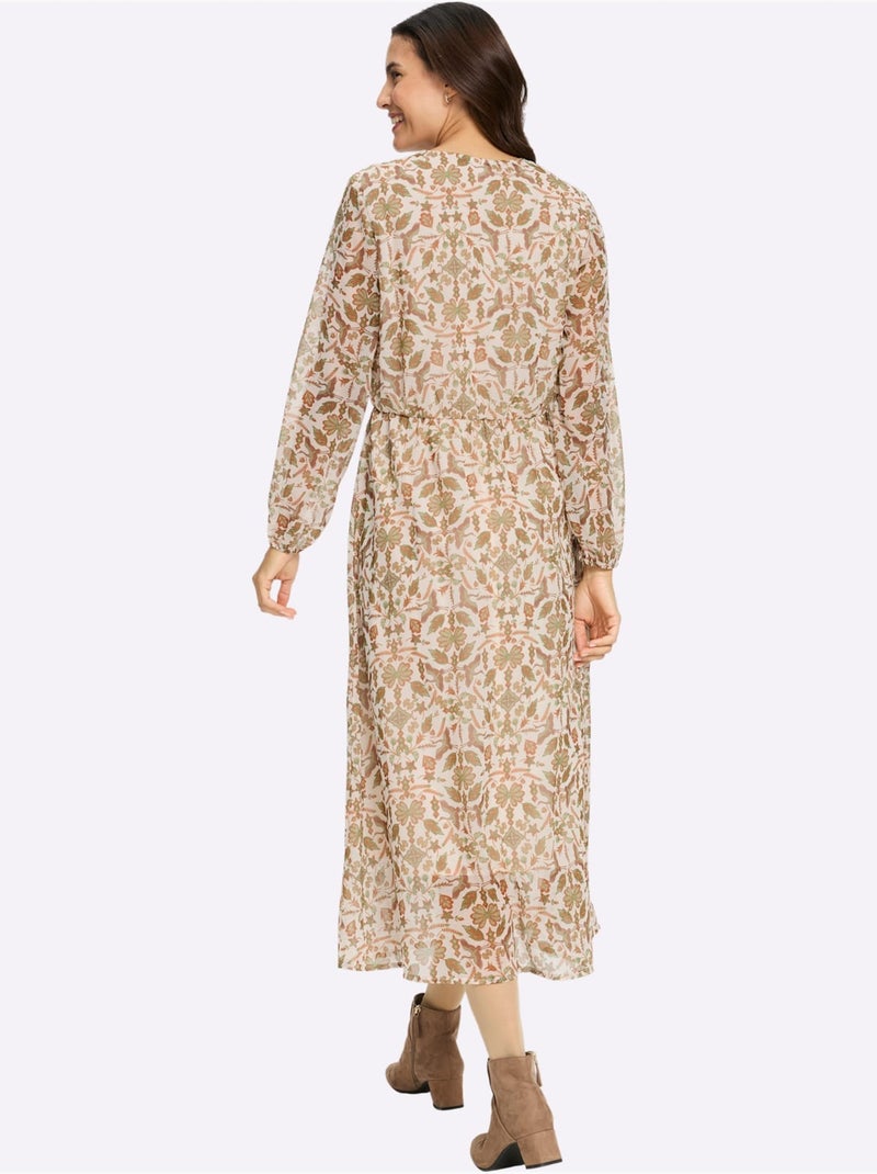 Robe Imprimée En Polyester Recyclé - Taille Standard - Witt Beige/Vert - Kiabi