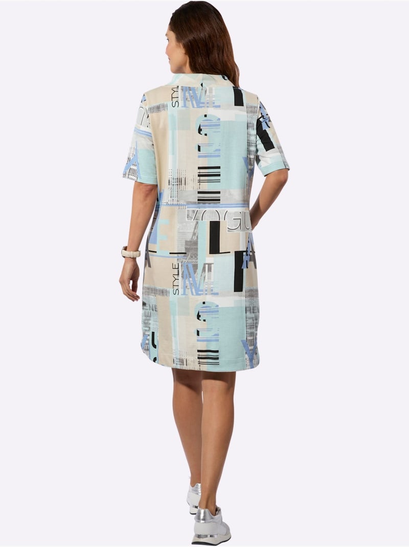 Robe imprimée géométrique à manches courtes et coupe fluide - taille standard - witt Bleu Beige - Kiabi