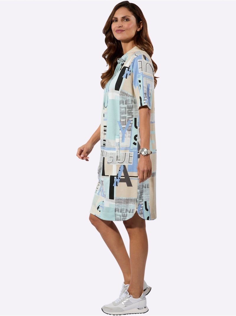 Robe imprimée géométrique à manches courtes et coupe fluide - taille standard - witt Bleu Beige - Kiabi