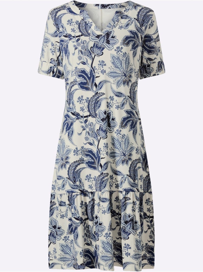 Robe Imprimée Imprimé Floral - Taille Standard - Helline Blanc Bleu - Kiabi
