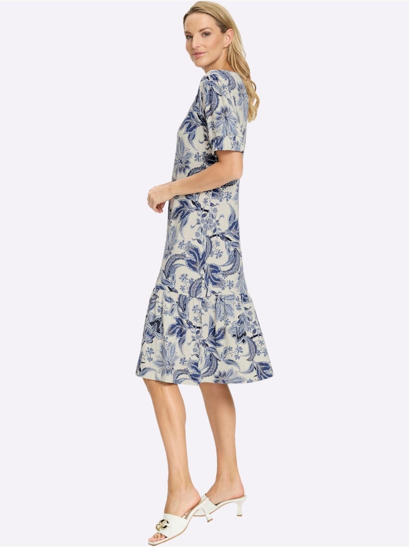Robe Imprimée Imprimé Floral - Taille Standard - Helline Blanc Bleu - Kiabi