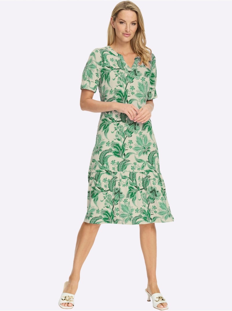 Robe Imprimée Imprimé Floral - Taille Standard - Helline Blanc Vert - Kiabi