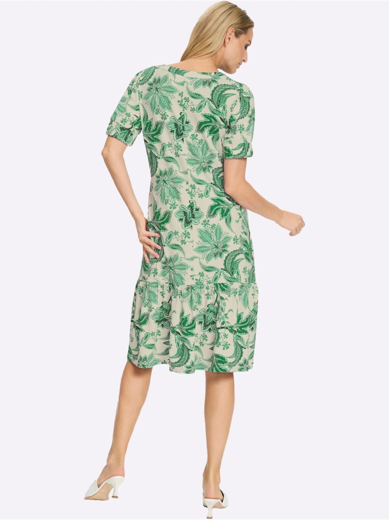 Robe Imprimée Imprimé Floral - Taille Standard - Helline Blanc Vert - Kiabi