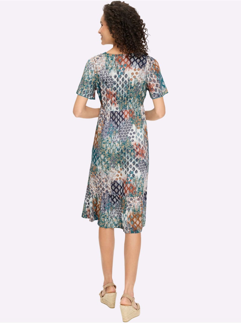 Robe imprimée imprimé mode - taille standard - helline Bleu Noir - Kiabi