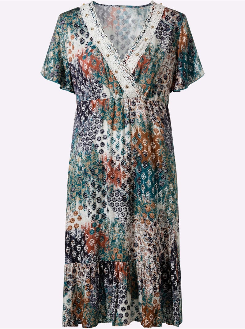 Robe imprimée imprimé mode - taille standard - helline Bleu Noir - Kiabi