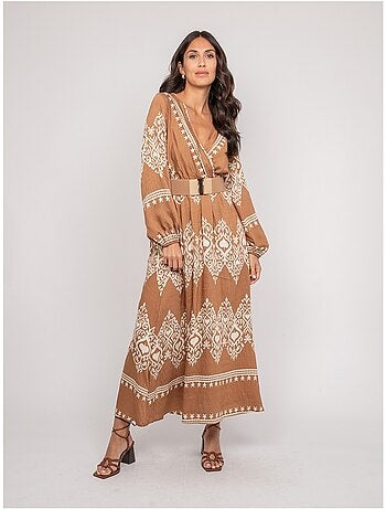 Robe imprimée manches longues avec ceinture ILATINE