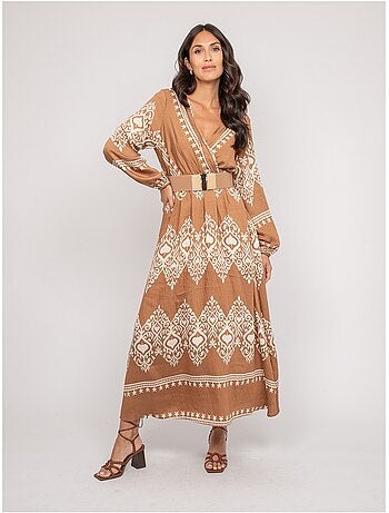 Robe imprimée manches longues avec ceinture ILATINE