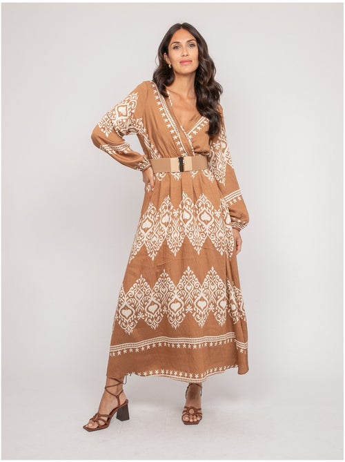 Robe imprimée manches longues avec ceinture ILATINE - Kiabi