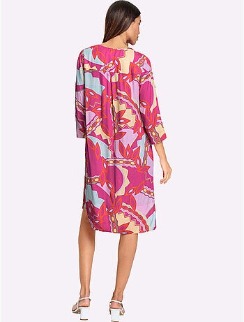 robe imprimée motif abstrait en viscose fluide et manches trois quarts - Taille standard - Helline