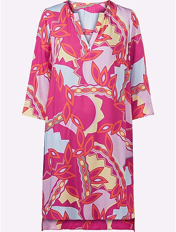 robe imprimée motif abstrait en viscose fluide et manches trois quarts - Taille standard - Helline