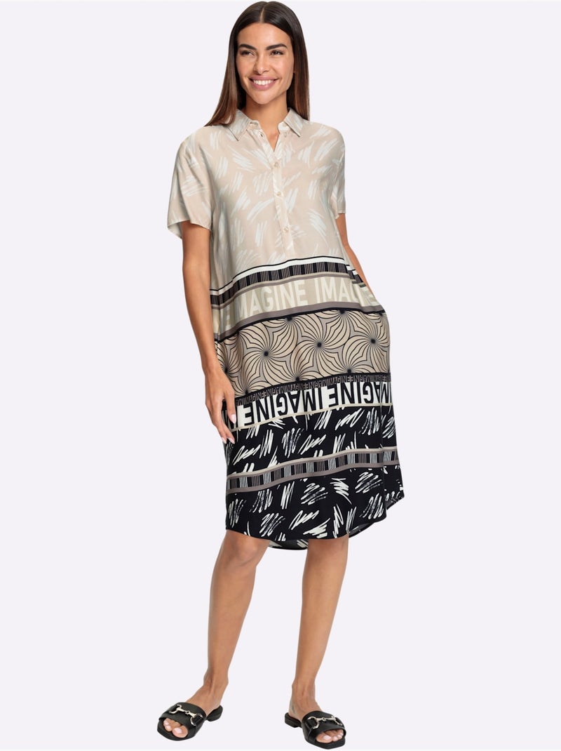 Robe Imprimée Motif Ethnique Tendance - Taille Standard - helline Ecru - Kiabi