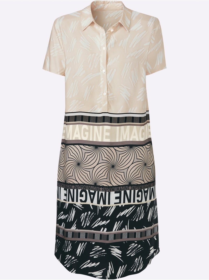 Robe Imprimée Motif Ethnique Tendance - Taille Standard - helline Ecru - Kiabi