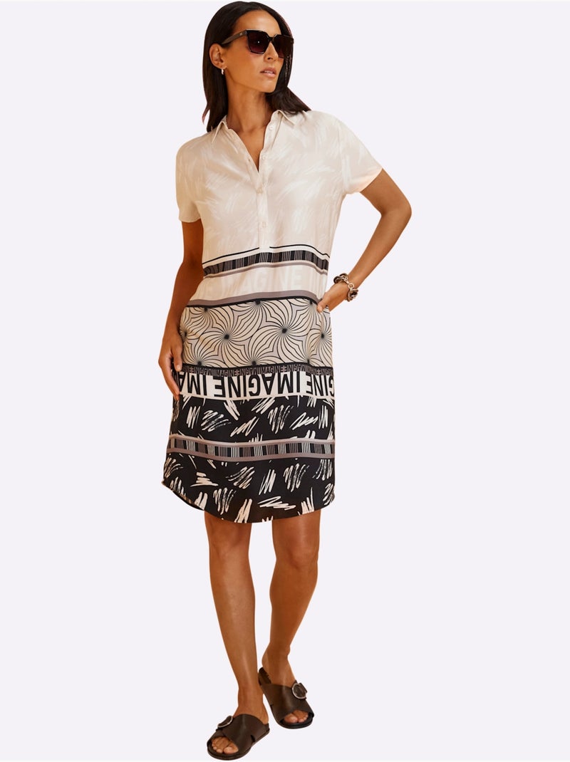 Robe Imprimée Motif Ethnique Tendance - Taille Standard - helline Ecru - Kiabi