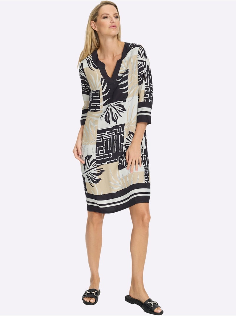 Robe Imprimée Motif Graphique - Taille Standard - Helline Beige/Noir - Kiabi