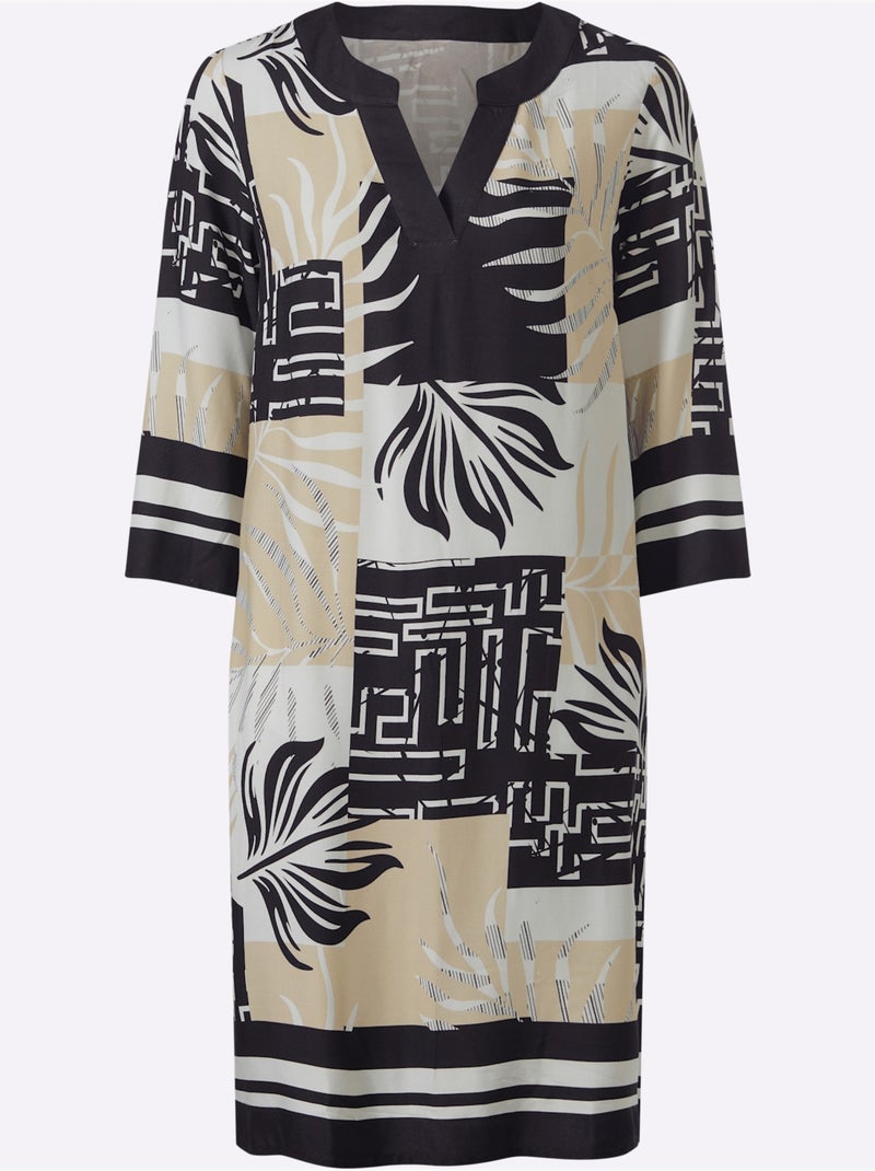 Robe Imprimée Motif Graphique - Taille Standard - Helline Beige/Noir - Kiabi