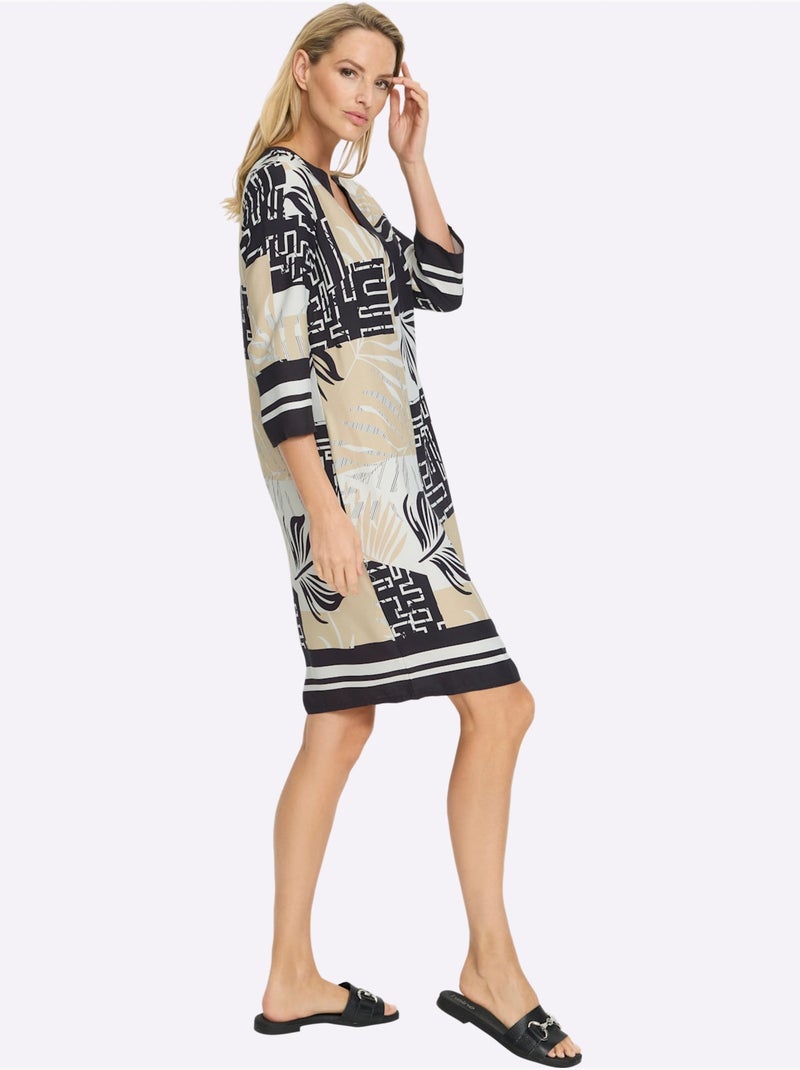 Robe Imprimée Motif Graphique - Taille Standard - Helline Beige/Noir - Kiabi