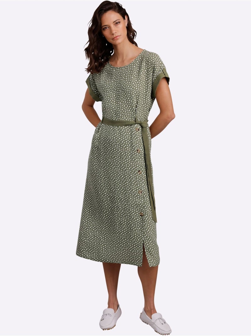 Robe Imprimée Pur Lin - Taille Standard - Helline Blanc Kaki - Kiabi
