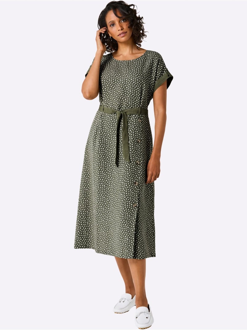 Robe Imprimée Pur Lin - Taille Standard - Helline Blanc Kaki - Kiabi