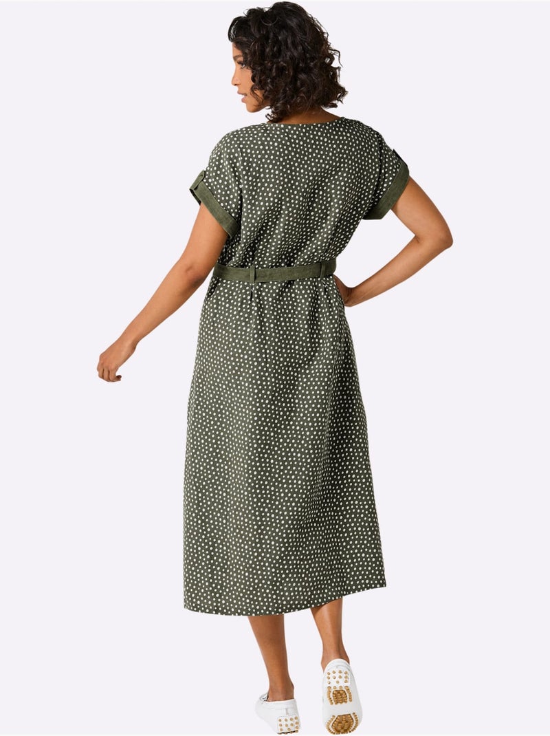 Robe Imprimée Pur Lin - Taille Standard - Helline Blanc Kaki - Kiabi