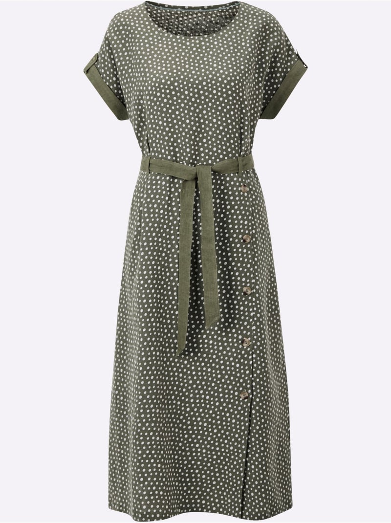 Robe Imprimée Pur Lin - Taille Standard - Helline Blanc Kaki - Kiabi