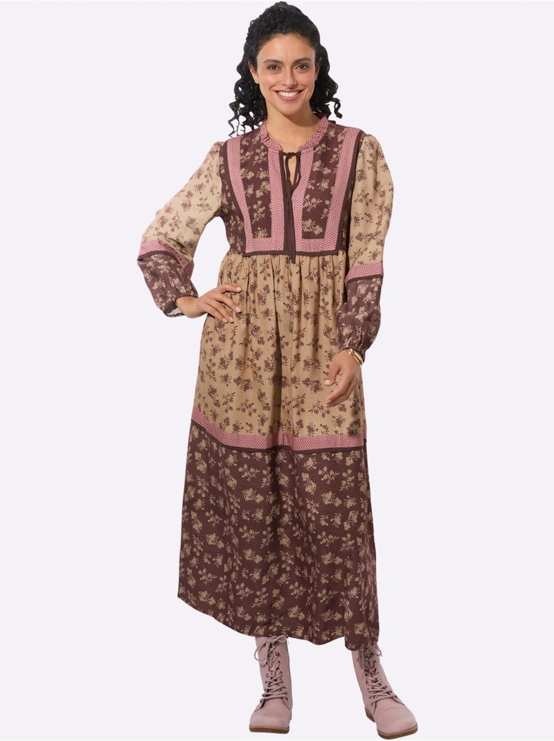 Robe imprimée pure viscose - taille standard - witt Marron - Kiabi