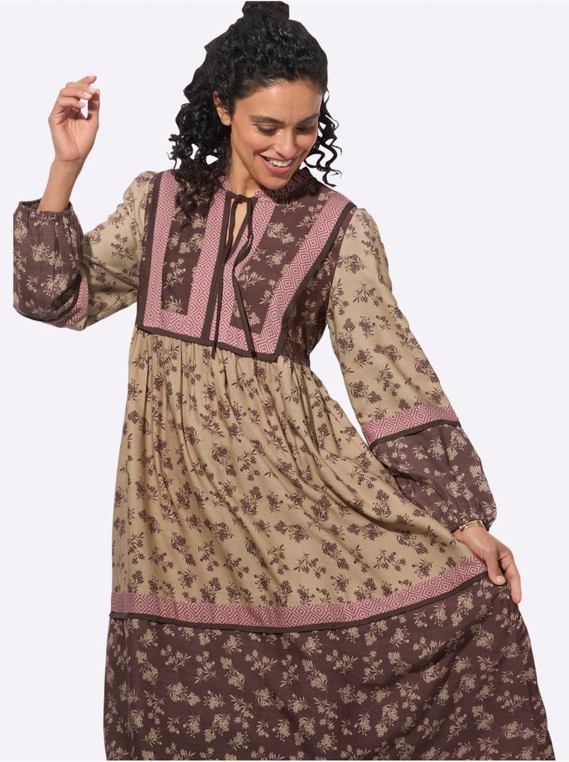Robe imprimée pure viscose - taille standard - witt Marron - Kiabi